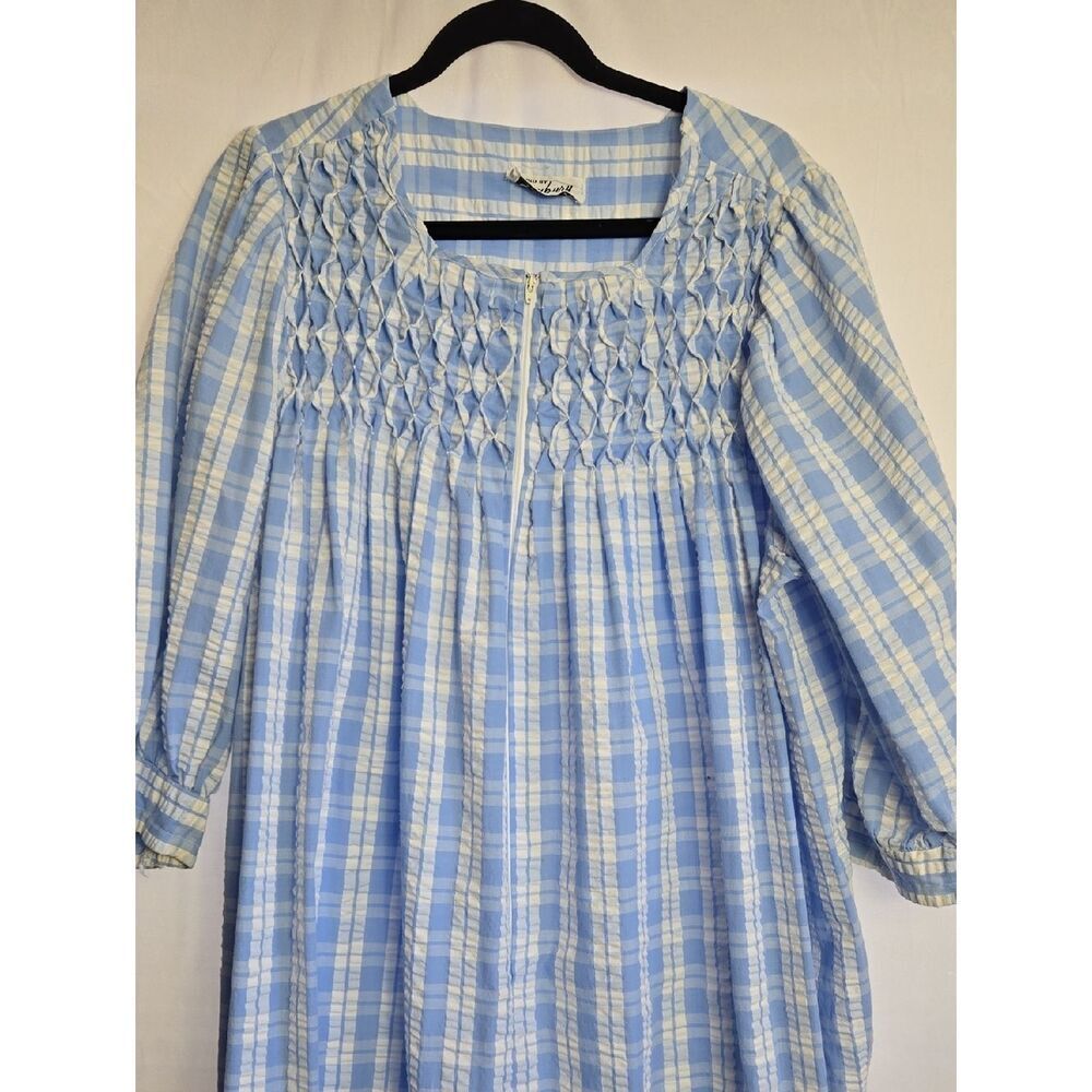 Light Blue Plaid Smocked Mumu, Nightgown..